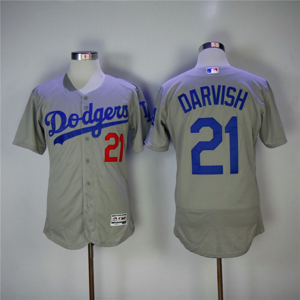 Men Los Angeles Dodgers 21 Darvish Grey Elite MLB Jerseys